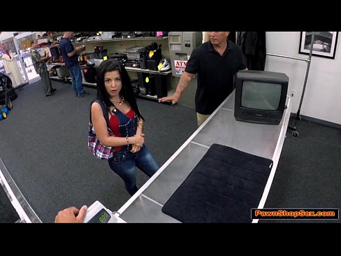 Busty Cuban chick tries to pawn TV but ends up fucking