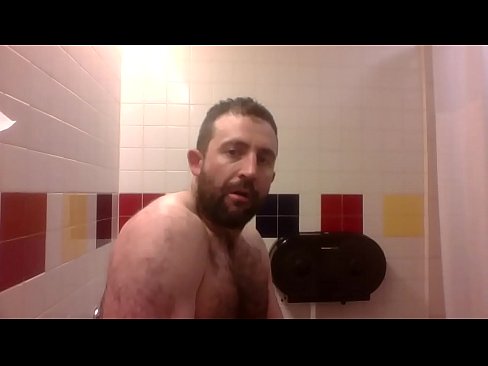 jacking off in bathroom side view