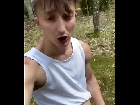 Boy blowjob big dick at wood and make face cum