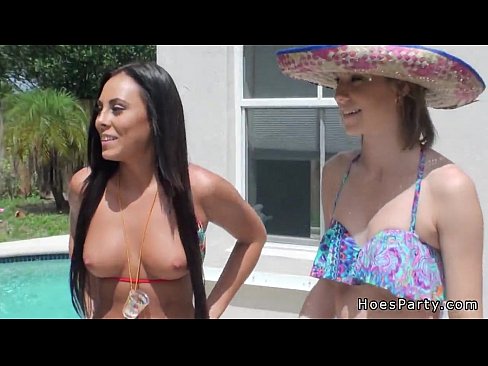 Two sluts fucks after outdoor pool party