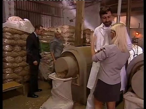 Sexual orgy in a factory with two blonde sluts