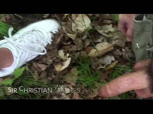 Sir Christian gives pup Balto some piss public exposure in the woods