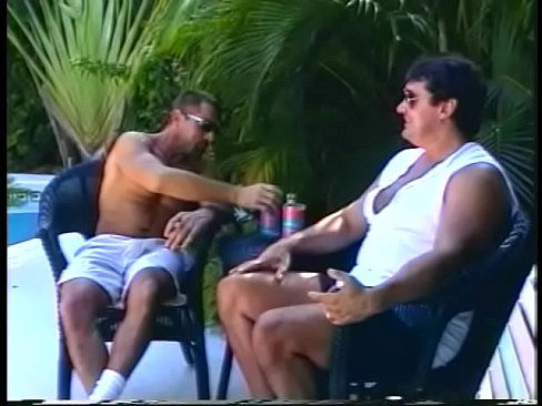 Horny dude and fat gay doing blowjob near by pool
