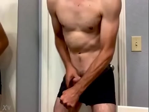 Fit guy jerks big cock and shoot big load