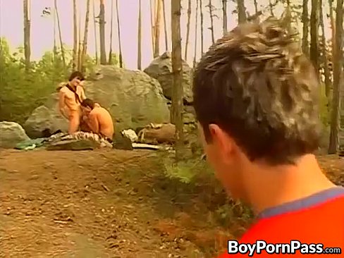 Hot guys in the woods having threesome of flip fucking