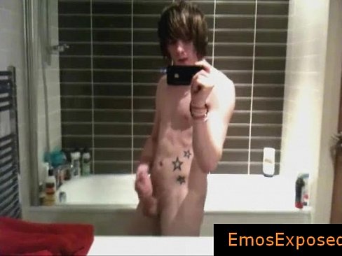 Cute gay emo filming himself in mirror while jerking gay porno