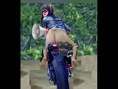 Unashamed  naked girl on a motorbike  show big ass in a digital design video