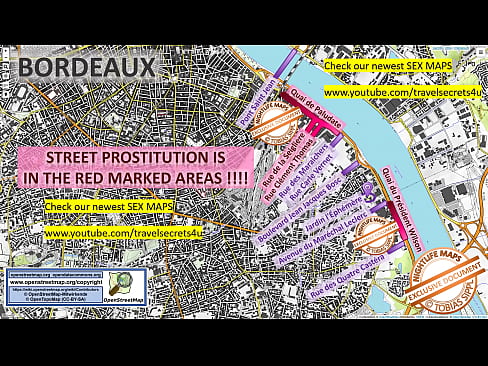 Street Map of Bordeaux, France with Indication where to find Streetworkers, Freelancers and Brothels. Also we show you the Bar, Nightlife and Red Light District in the City