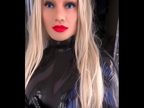 Male to Rubber Doll Crossdresser in Female Mask and Latex Catsuit