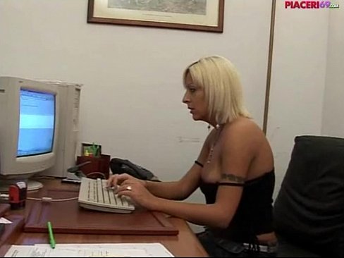 Italian blonde secretary masturbating in the office - italian porn