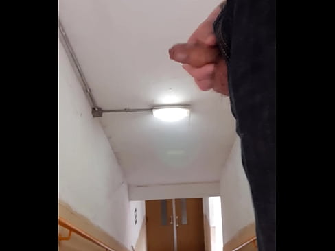 flashing on a staircase for a cleaner, she did not aware me, hope she can see my dick