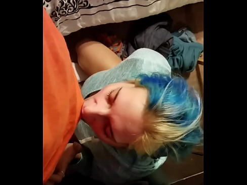 Blue Haired Hottie LOVES Eating His Dick