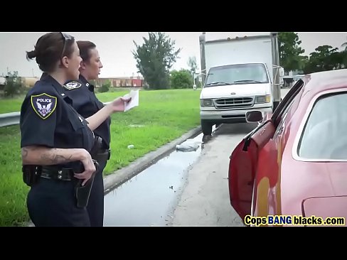 Interracial outdoor threesome fucking with hot cops and BBC!