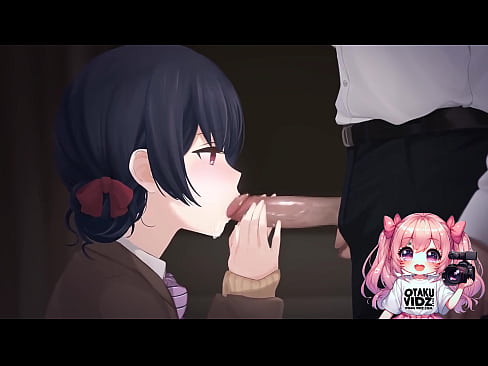 Anime dark hared girl sucking cock and getting covered in cum.