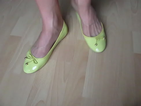 French Queen of legs and feet shows her new yellow ballerinas