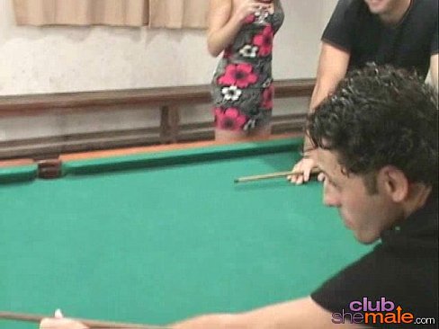 Shemale fucks stud on pool table