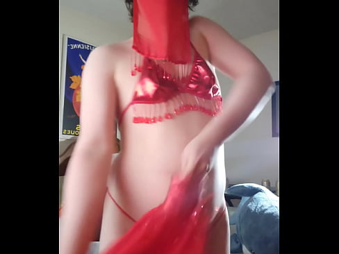 Chubby femboy shows off his belly dancing skills