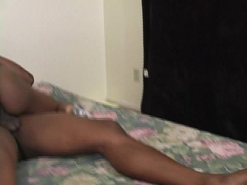 Ebony in pink dildo and cock plowed
