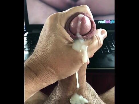 Big cock masturbation with huge cumload while watching porn