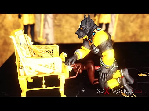 Anubis fucks hard a sexy slave ebony in an egyptian temple