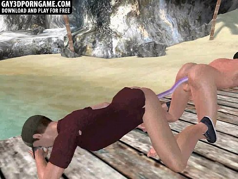 Horny 3D cartoon hunks having anal sex on the beach