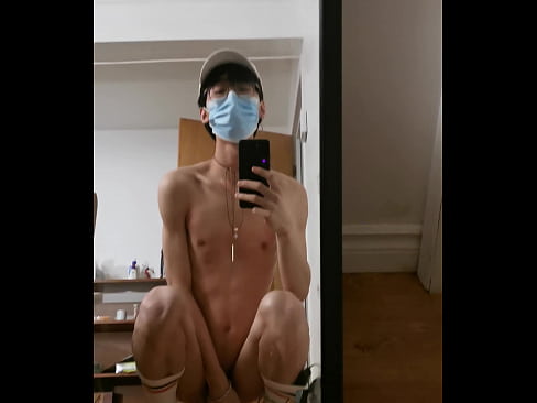 Asian twink boy teases himself