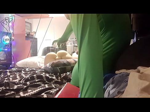 Disabled boy fucks ass toy in tight spandex