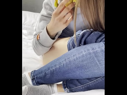 Fucked herself to orgasm with a banana and ate it
