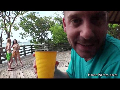 Foursome party on huge park table outdoor