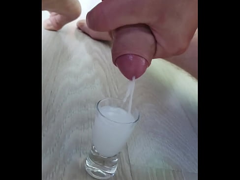 Draining balls of cum to glass - 3