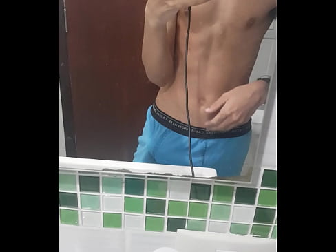 Teen with his hard dick on his underwear