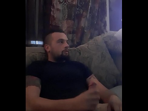 Huge cumblast jerking on the couch in tight black shirt