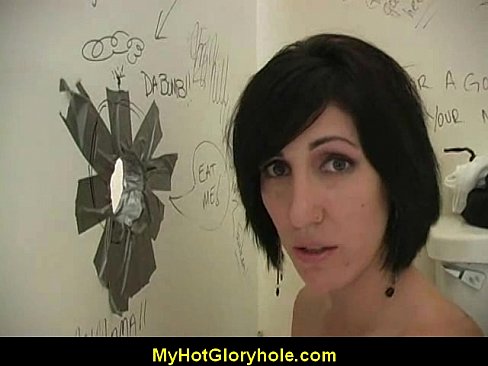 Hot girl sucking big white cock through a gloryhole 34