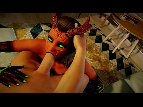 Demon Girl with Toxic Green Eyes Gives Blowjob in POV