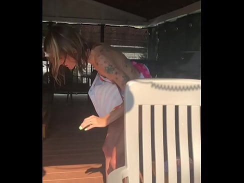 Skinny Becky taking off her bikini outside