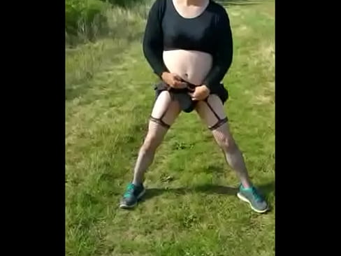 crossdresser out in public makes himself cum