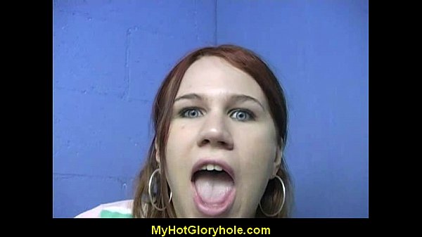 Hot girl sucking big white cock through a gloryhole 1