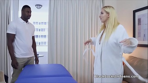 Sexy blonde gets to taste hotel masseur BBC