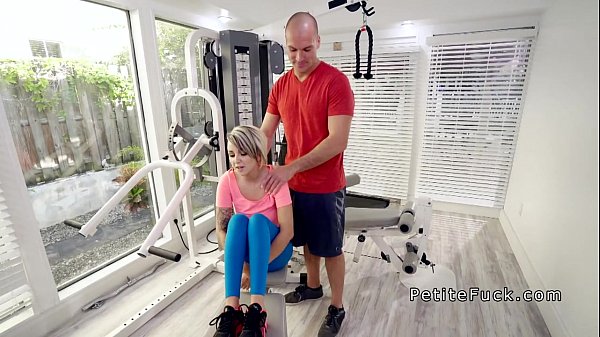 Trainer fucks petite blonde in the gym