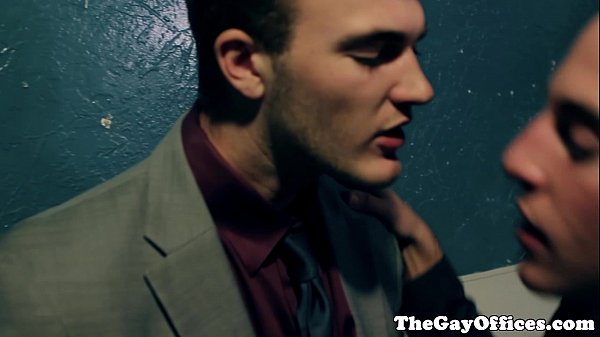 Gay office hunk drooling all over cock