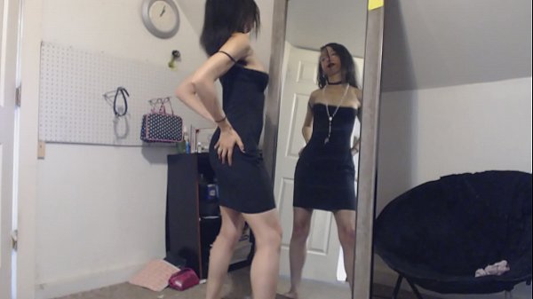 Young Goth Narcissist in the Mirror Changing Dresses and Panties