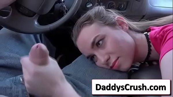 Sexy blondie play with cock in car