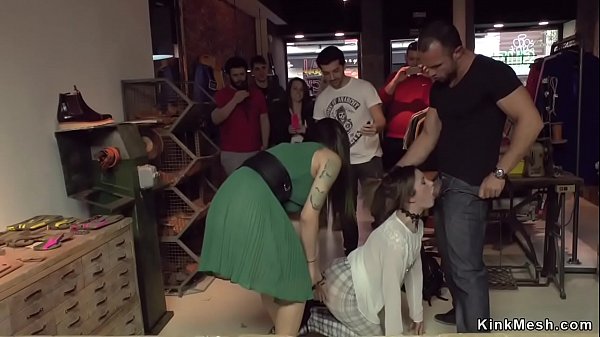 Dark haired mistress humiliated petite slut in public bar in Spain