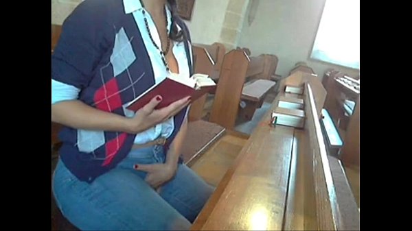 Dirty whore masturbating in church