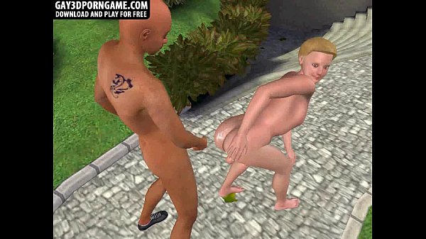 Horny 3D cartoon hunk getting fucked anally outdoors