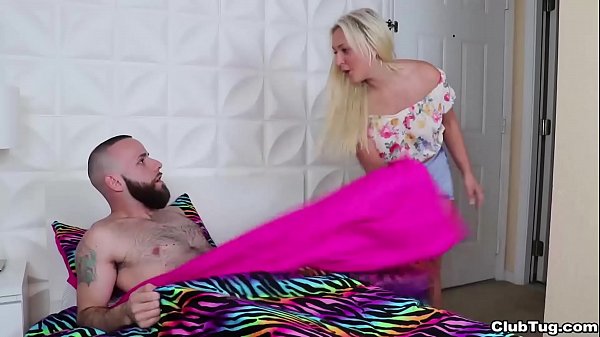 clubtug-Blonde slut jerks off a naked dude