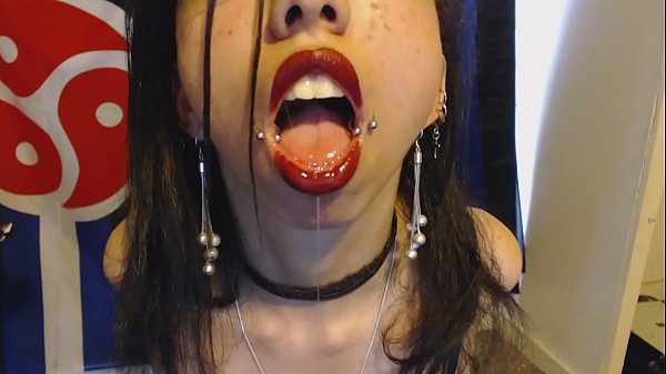 Spit Saliva Fetish - Red Lips Drool a lot down Chin