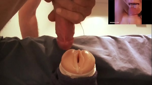 fucks his sex toy while watching porn.