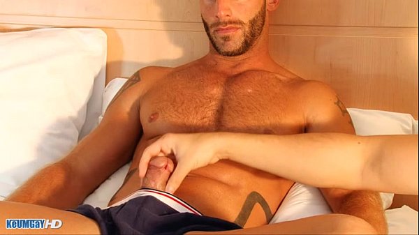 French hunk serviced: Aymerik get wanked his huge cock by a guy !