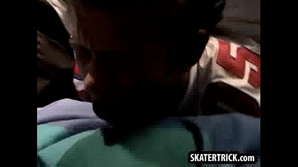 Skater hunk getting a spanking from two studs